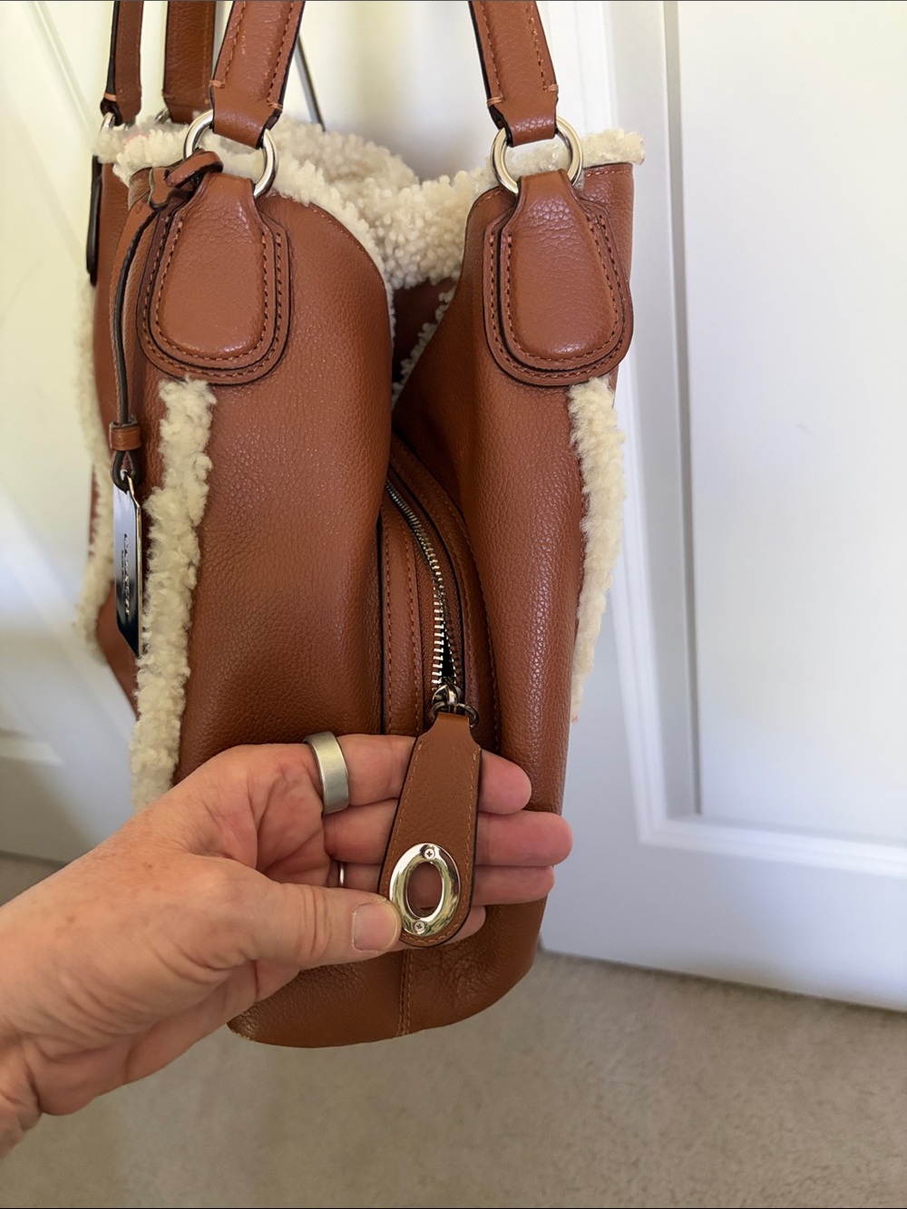 Coach Chestnut Leather Hobo with Cream Shearling Trim - Picture 4 of 13